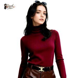 Warm Fitted Turtleneck Sweater Long Sleeve Pullover Knitted Top